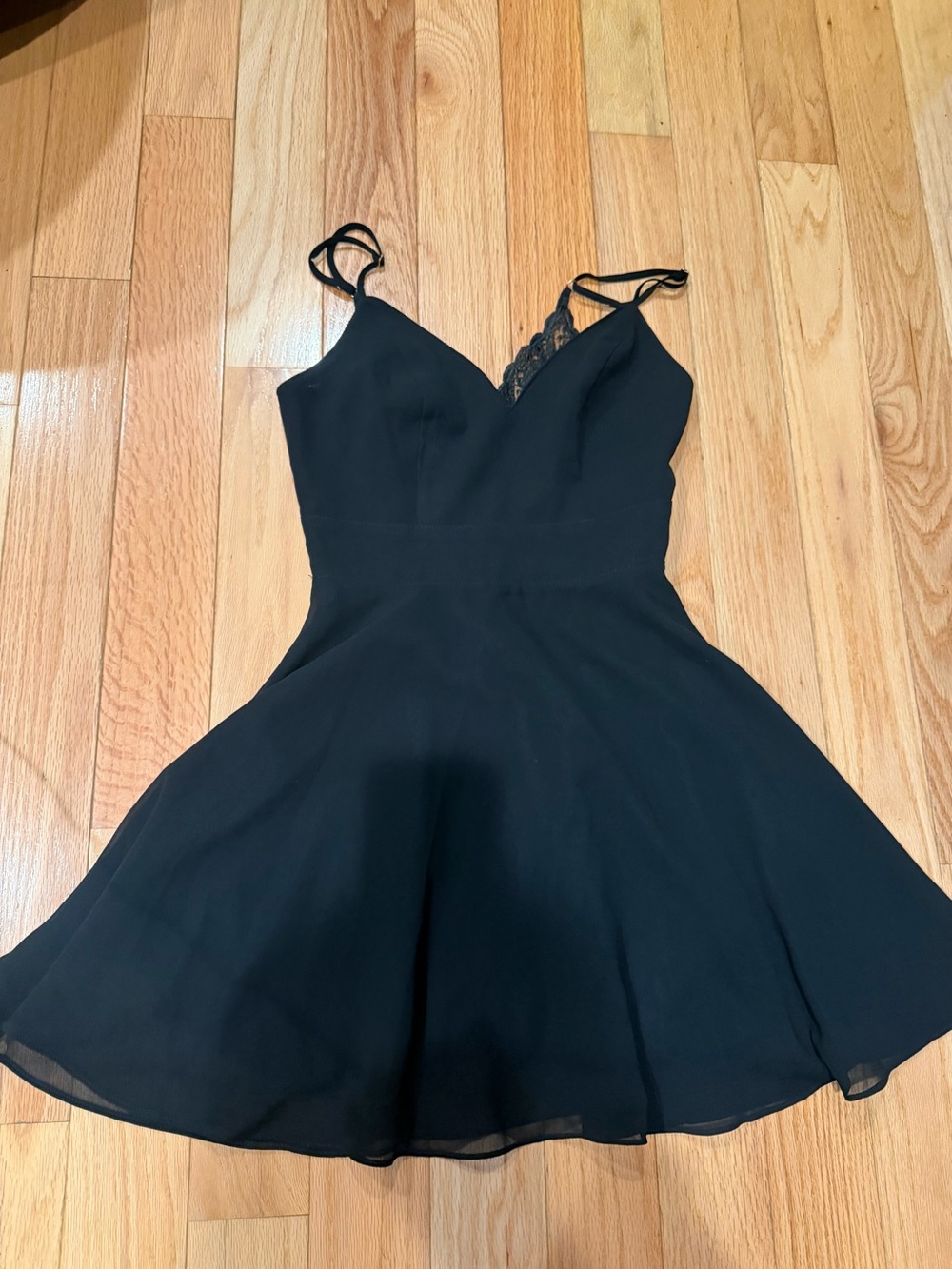 Lulu's Black Spaghetti Strap Mini Dress with Lace Detail